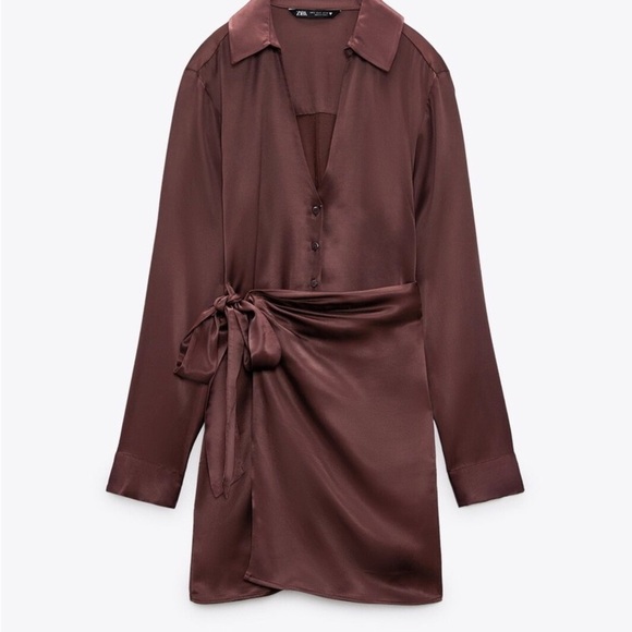 Zara Dresses & Skirts - Zara Chocolate Satin Wrap Dress​